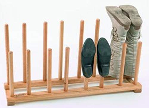 Shoe rack with wooden dowels