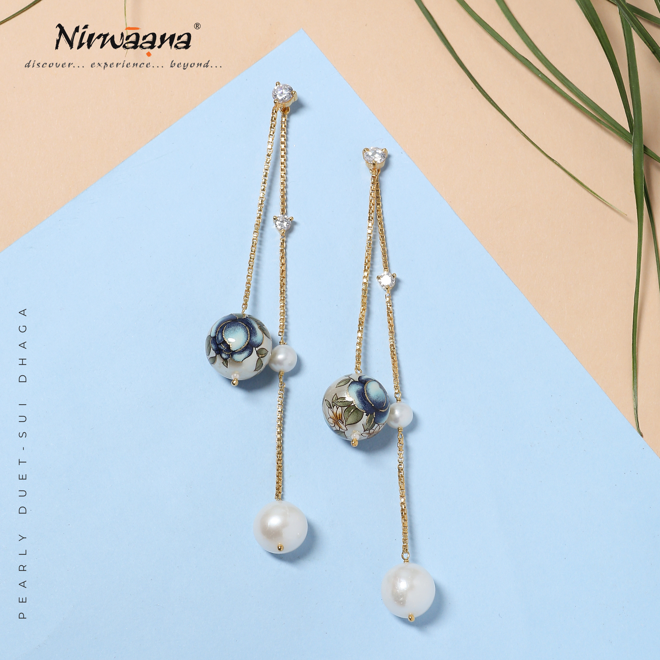 Meenakari pearl Sui-Dhaga earrings by Nirwaana