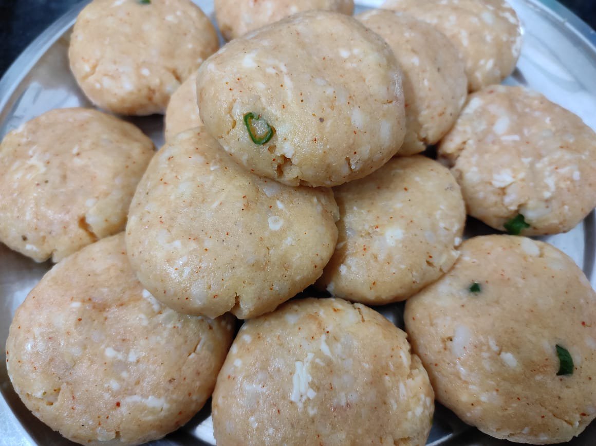 flattened poha cutlet tikkis ready for frying