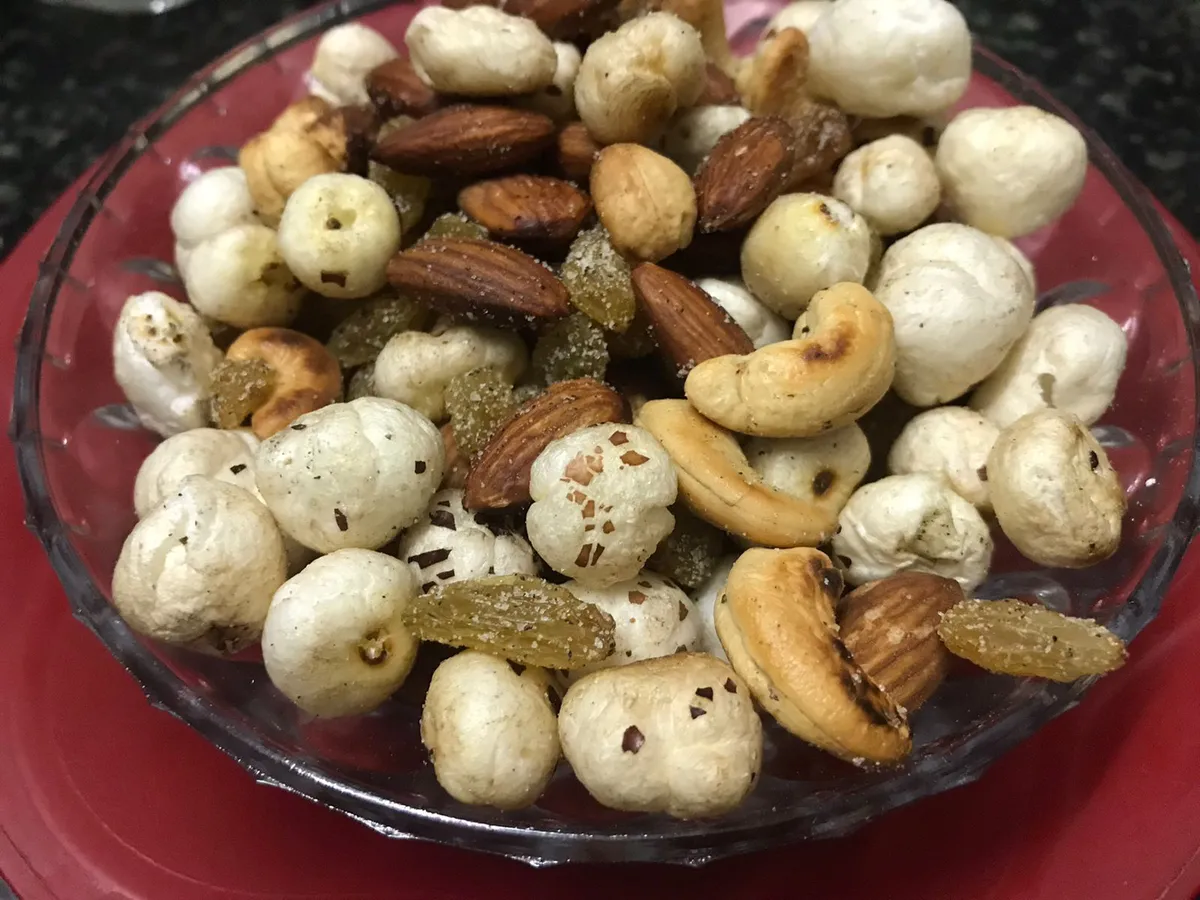 Delicious roasted Makhanas and Nuts for fasts