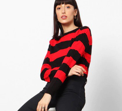 oversized red and black striped jumper