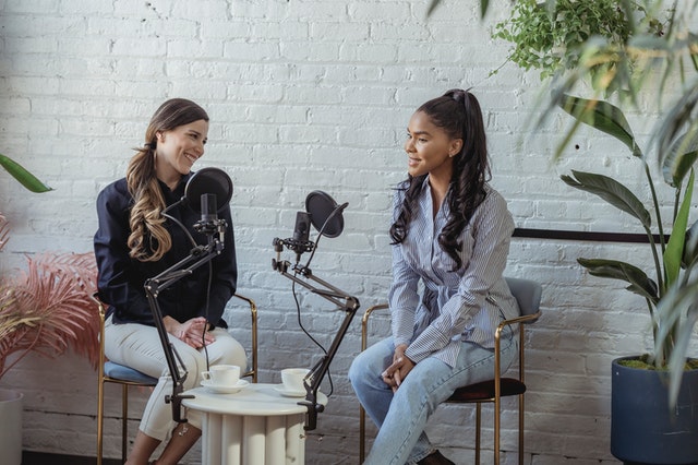 Two women recording an interview