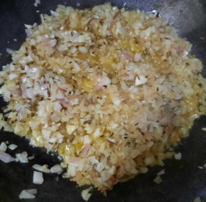 chopped onions in hot oil
